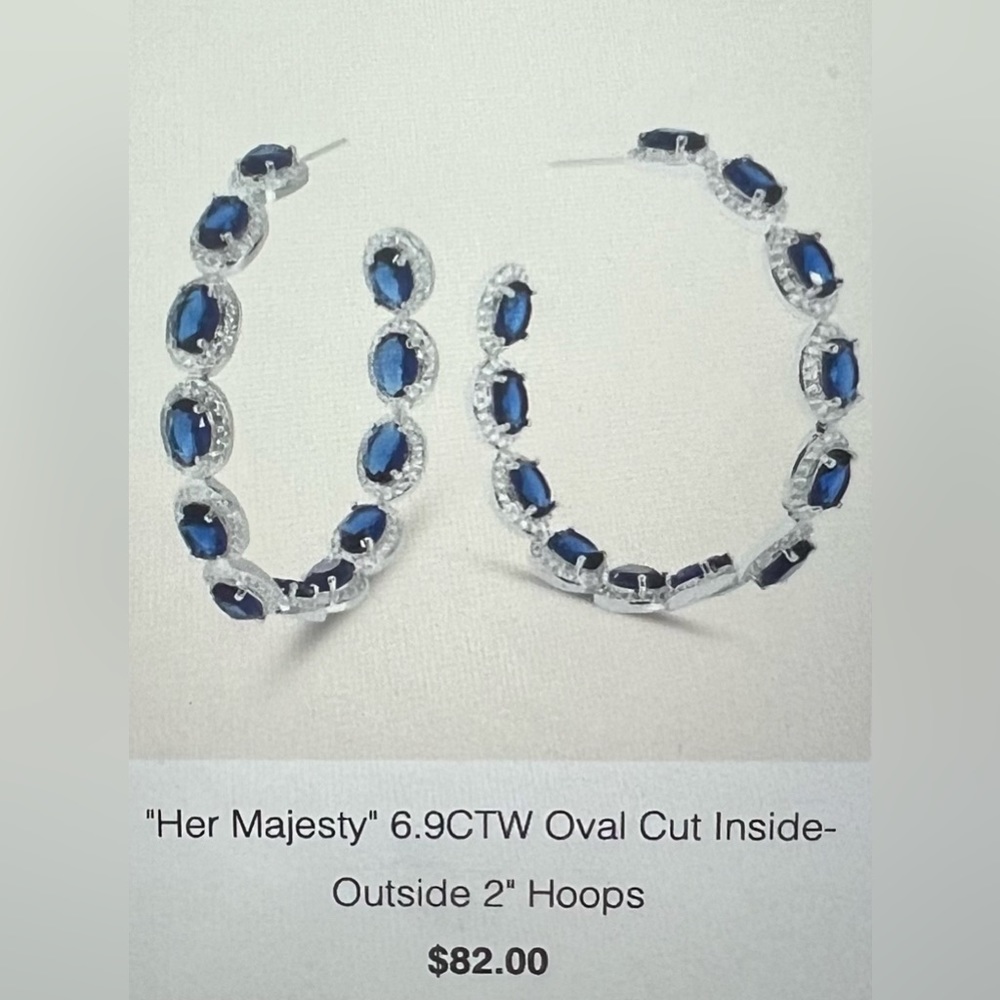 Daniele Swaebe Oval Cut Cubic Zirconia and Salphire Earrings.  2”